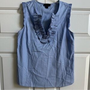 J. Crew Light Blue Cotton Sleeveless Blouse, Tank, Cotton, Ruffle Accent, Sz 2